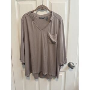 Lisa Rinna Collection Stretch Woven Open-Neck Blouse Size XL Taupe Preowned